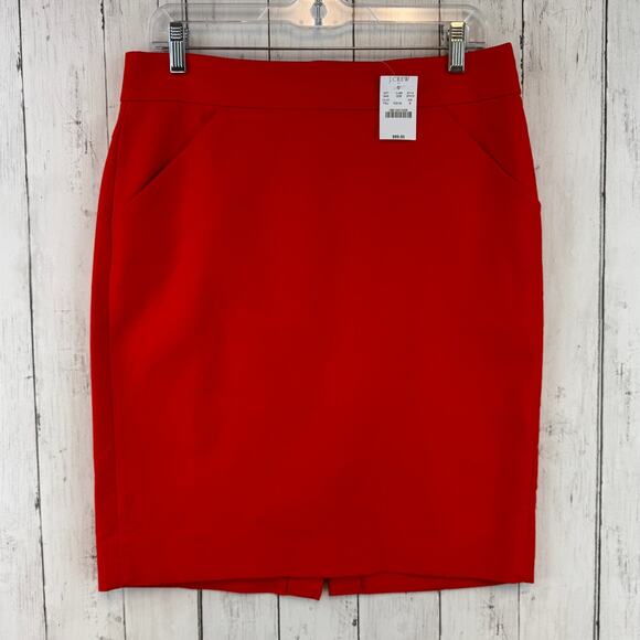 NWT J. Crew Coral Red Cotton Pencil Skirt in Double-Serge Style 37415 Size 8 - Picture 1 of 14